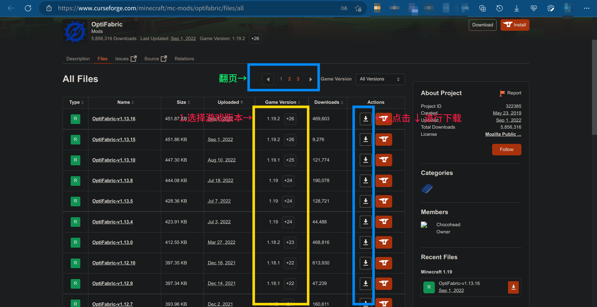 CurseForge页面下载操作
